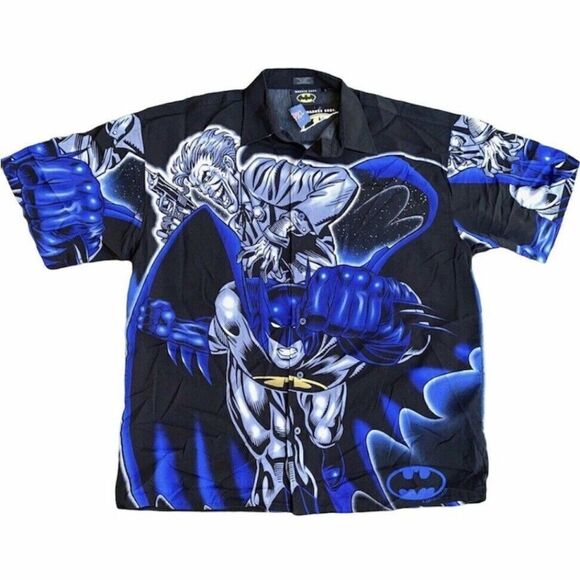 Vintage DC Comics Warner Bros Mens L Batman vs Joker Button Down Shirt 2001 NWT